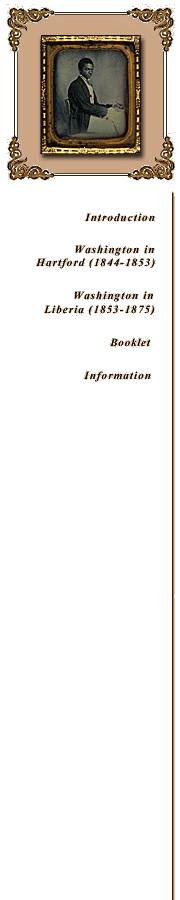 menu: Introduction, Washington in Hartford, Washington in Liberia, booklet, information