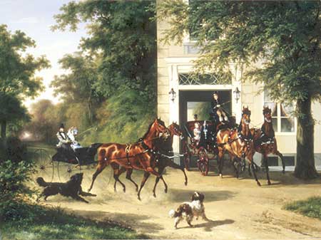 Painting of horses pulling carriages