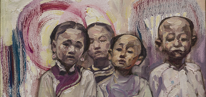 oil sketch of several Asian girls