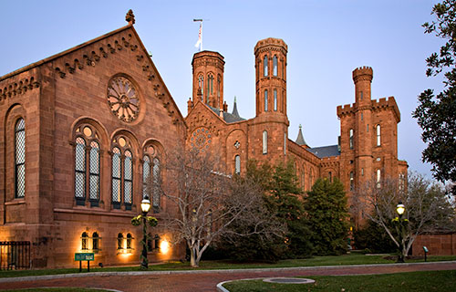 The Smithsonian Castle at dusk