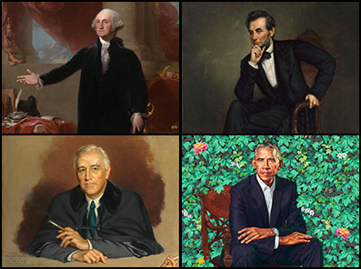 four different portraits of presidents