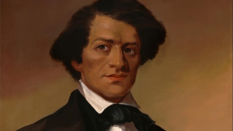Painting of a young African American man in a black suit