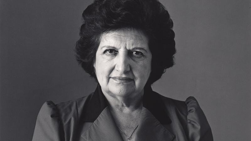 Balck and white photo of an older woman with dark hair